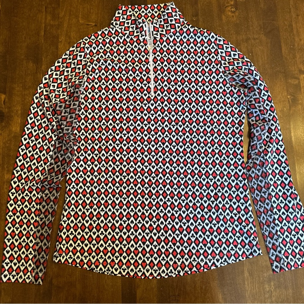 IBKUL CASINO ROYALE RED BLACK Long Sleeve Mock Golf Shirt UP5 50+ Cooling‎ XS